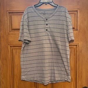 American Eagle Outfitters Gray Striped Henley Tee
